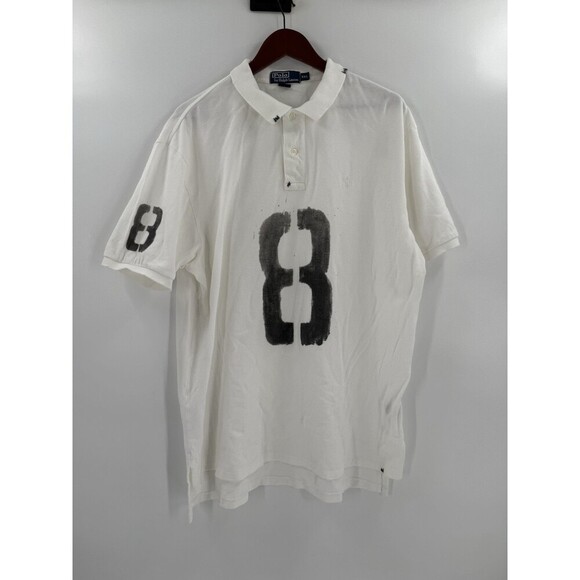 Polo Ralph Lauren White Polo 8 on Front and Sleeve Size XXLARGE Excellent UC - Picture 1 of 12